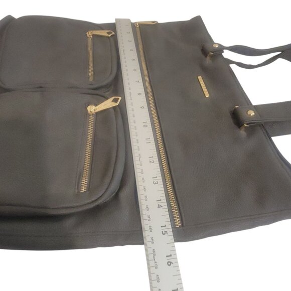 Rampage Gray Faux Leather Tote Bag With Gold Zippers & Double Straps - Picture 7 of 15